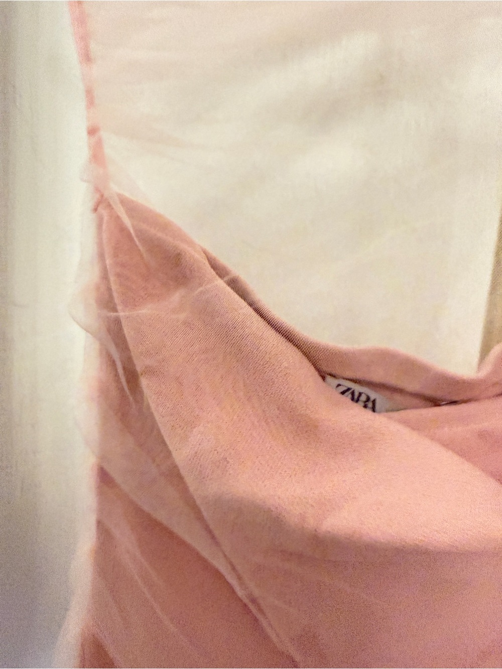 Zara Blush Pink Draped Mesh Maxi Dress Small NWT Cowl Neck - Picture 3 of 8